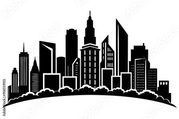 Fototapeta Urban Vibe with Beautiful City Skyline, Elegant City Skyline Silhouette Illustrations: Perfect for Cityscape Decor
