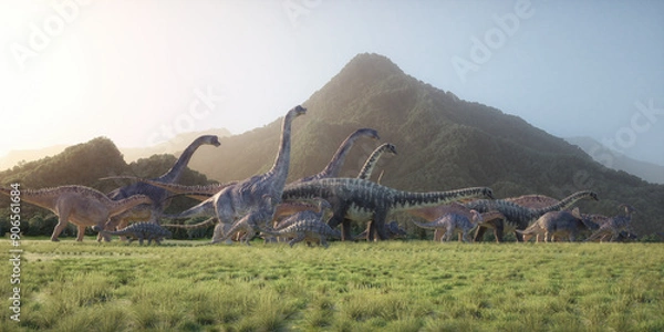 Fototapeta Dinosaurs on the valley. Migration. T