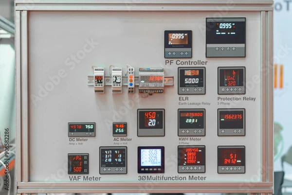 Fototapeta Electrical Control Panel with Meters and Relays