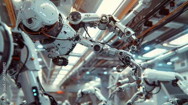 Obraz Advanced Robotic Arms in Factory Assembly Line