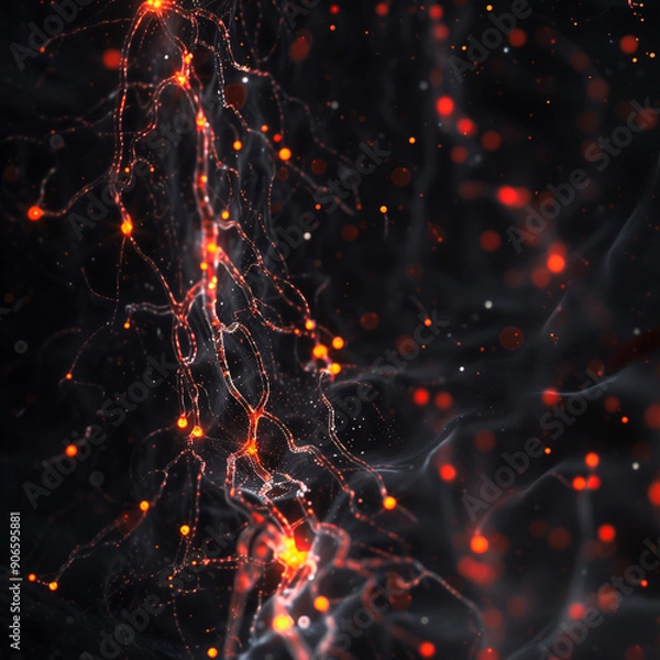 Fototapeta A detailed close-up of neuron synapses firing