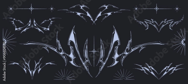 Obraz Black and white metallic neo tribal set. Abstract trendy gothic clip art. 