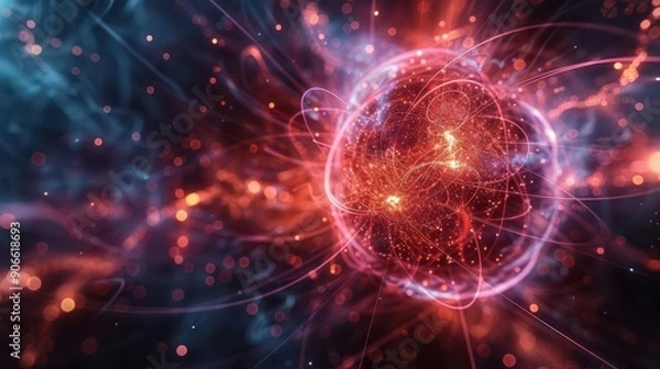 Fototapeta Entangled quantum particles, spooky action, quantum entanglement, subatomic physics, uhd, copy space for text,