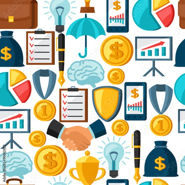 Fototapeta Business and finance seamless pattern from flat icons
