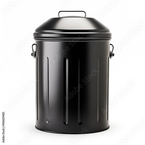 Fototapeta Black Metal Trash Can with Lid and Handles