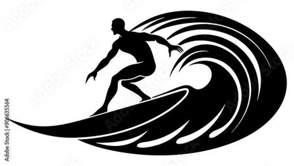 Fototapeta High-Quality Surfer on Wave Art for Ocean and Adventure Graphics