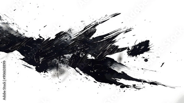 Obraz Dark ink stains spreading organically across a white surface, capturing the essence of traditional Japanese art