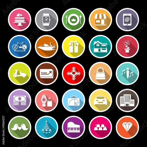 Obraz Birthday gift flat icons with long shadow