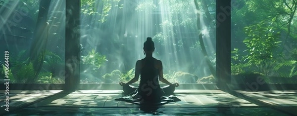 Fototapeta A realistic photo of a person in a yoga pose, symbolizing inner peace and mental strength