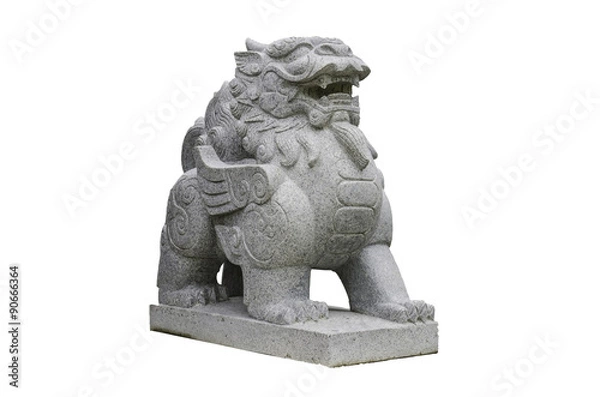 Fototapeta Chinese Stone Lion  isolated on white with clipping path
