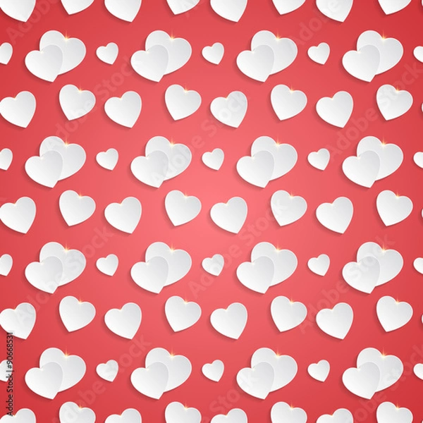 Fototapeta White hearts on a red background - vector