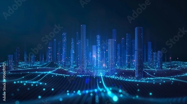 Fototapeta Smart city and abstract dot point connect with gradient line and aesthetic Intricate wave line design