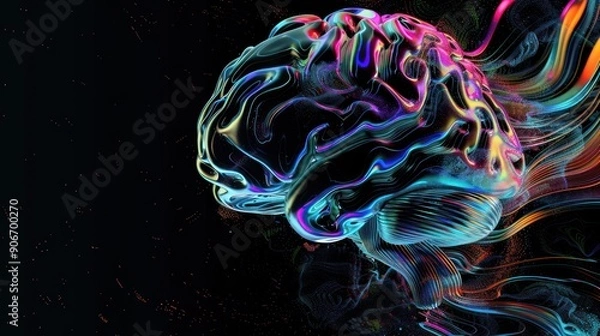 Obraz Abstract Brain with Neon Lights and Swirls