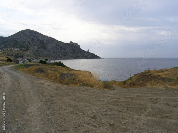 Fototapeta View of Kutlaktskaya Bay and the wild beach of Vesyoloye Village near Sudak