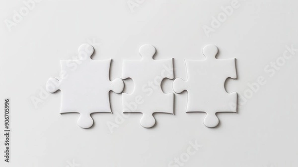 Obraz Three empty white puzzle pieces on a clean surface, symbolizing potential, creativity, and the search for connections.