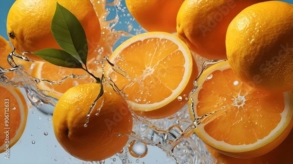 Fototapeta AI generated A burst of citrus fruits being squeezed, with droplets of juice splashing out