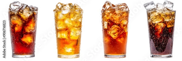 Fototapeta Cold brown drink ice with bubble gas isolate on Transparency Background