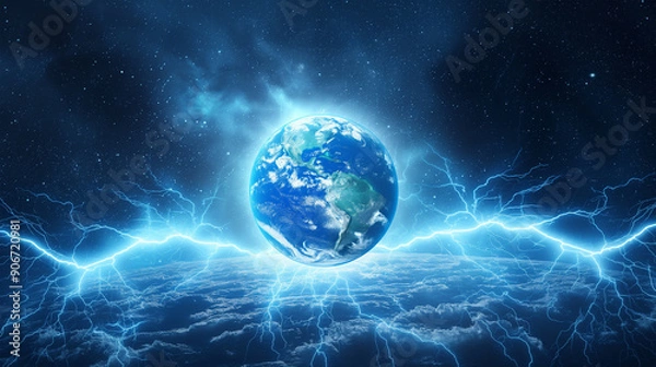 Fototapeta The Earth globes over the Lightning​ isolation, Illustration