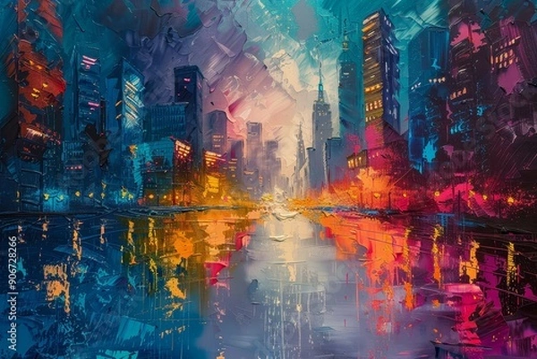 Fototapeta Cityscape Reflection in a Painting