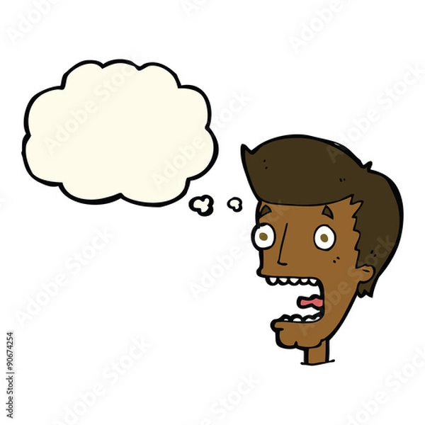 Obraz cartoon terrified man with thought bubble