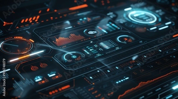 Fototapeta Holographic market drop, virtual business struggle, futuristic price decline, dark interface