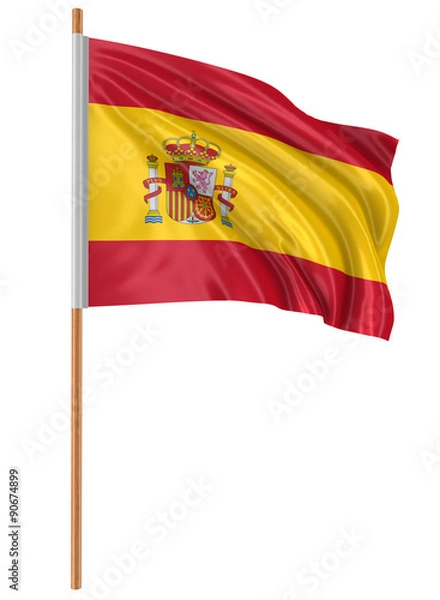 Fototapeta 3D Spanish flag with fabric surface texture. White background.