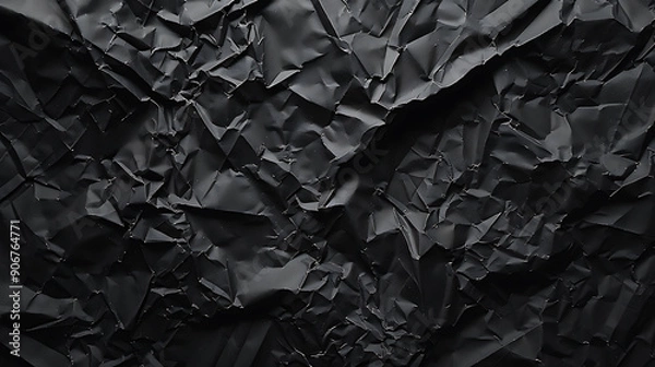 Fototapeta Blank black crumpled paper texture background. AI generated