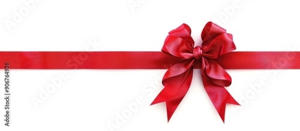 Fototapeta Red Satin Bow and Ribbon on a White Background
