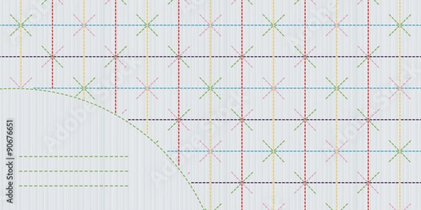 Fototapeta Japanese embroidery template. Text frame. Sashiko stitching backdrop. Classic japanese quilling. Geometric background. Decorative sashiko frame with copy space for text.