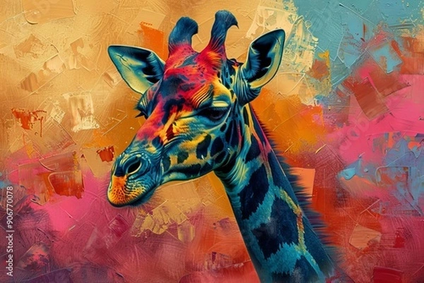 Fototapeta Giraffe Portrait with Colorful Abstract Background