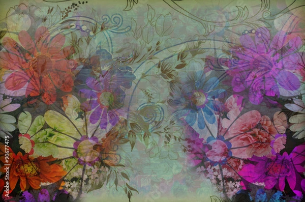 Fototapeta Fragment of colorful retro tapestry , Fragment of colorful retro