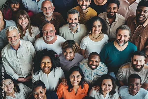 Fototapeta Large group of happy multiethnic and multi-generational people