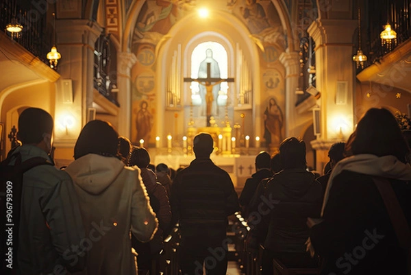 Obraz People at church during holy mass