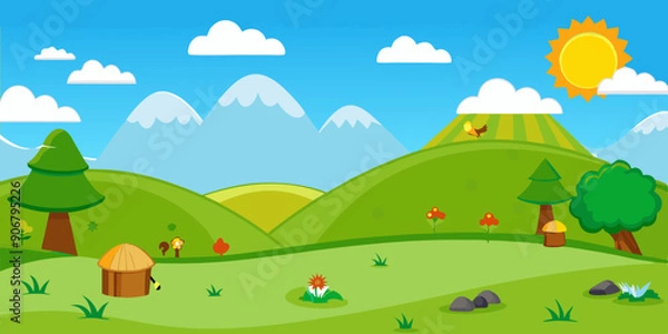 Fototapeta Mountains Scene Vector Illustration for kids