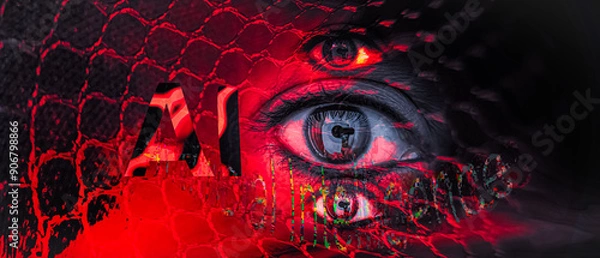 Fototapeta Imaginary AI logo design and Human eye abstract illustration Artwork with vibrant colorful abstract background