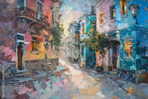 Fototapeta Impressionistic Cityscape with Vibrant Hues