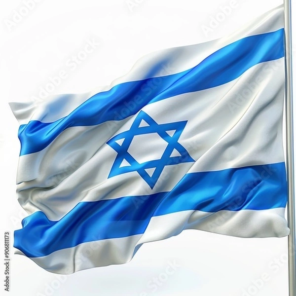 Fototapeta tration of the Israel flag showcases depth and realism, featuring a prominent blue Star of David standing out in the center