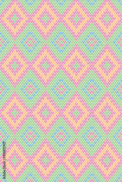 Fototapeta Crochet Abstract Ethnic art. Seamless pattern in tribal, folk embroidery, and Mexican style. Aztec geometric art ornament print. Design for carpet, cover wallpaper, wrapping. fabric, clothing