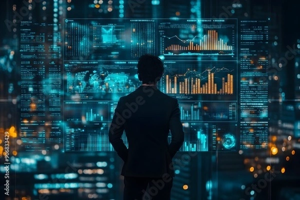 Fototapeta AI Powered Financial Analytics and Holographic Dashboards Transforming Global Business
