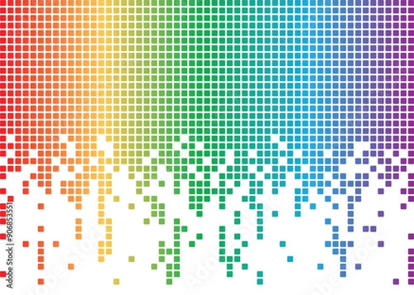 Fototapeta A background texture of rainbow color digital pixels dripping on a white background