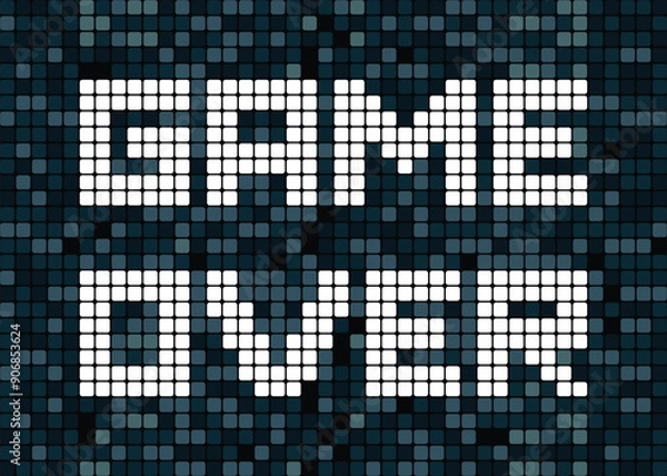 Fototapeta PrintBitmap Game Over text written on a pixelated blue and black background