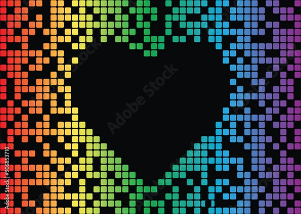 Fototapeta A background texture of heart shape digital pixels on a black background with copy space