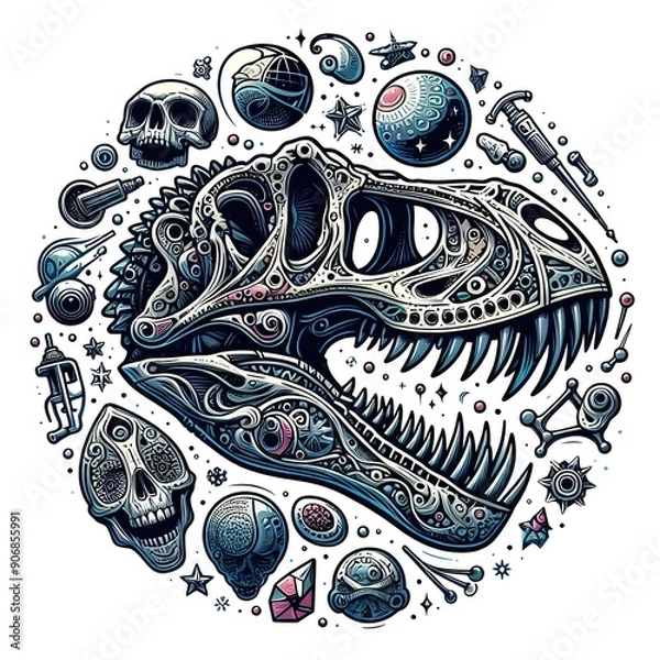 Fototapeta Ornamental T-Rex Skull with Cosmic Elements