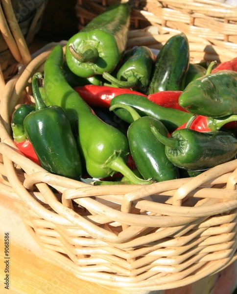 Obraz Green Peppers, in a basket at the farmers market
