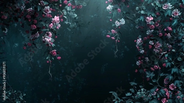 Obraz Enchanted Floral Frame with Dark Background Copy Space