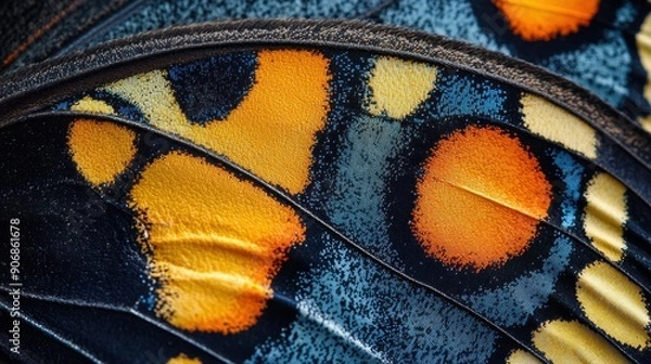 Fototapeta A close-up of a butterfly wing with intricate patterns and vivid colors