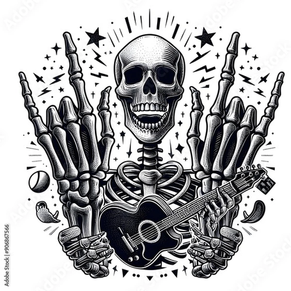 Fototapeta Skeleton Rock and Roll Guitar Player