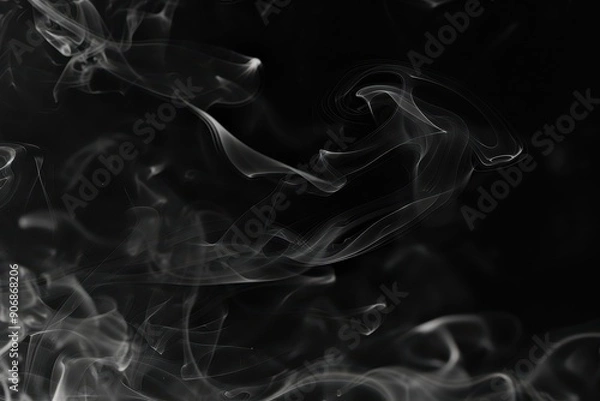 Fototapeta Mystical white smoke swirling on a dark background, creating an ethereal and abstract effect.