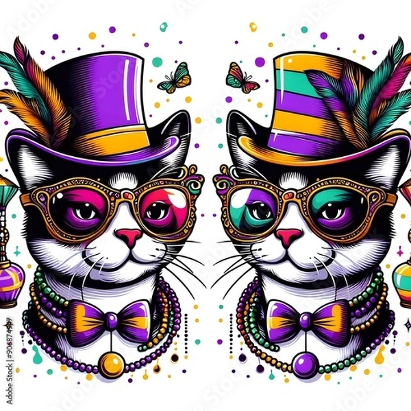 Fototapeta Two Cats in Top Hats and Sunglasses