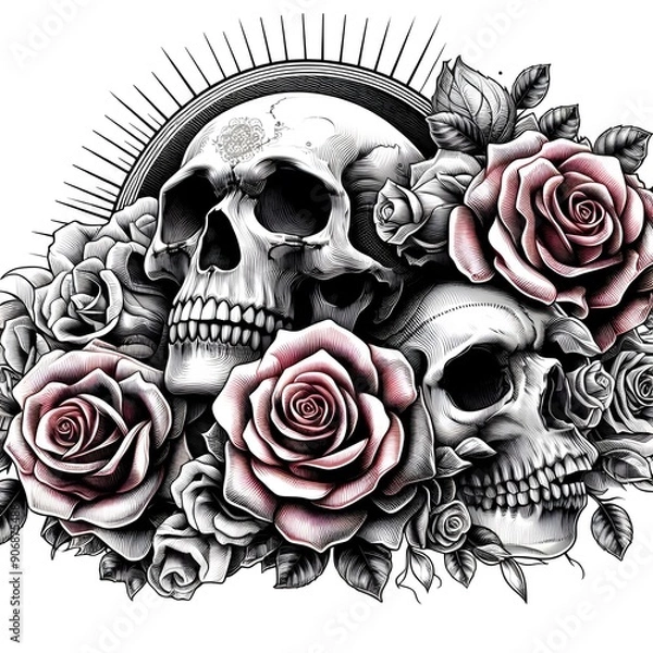 Fototapeta Two Skulls and Roses
